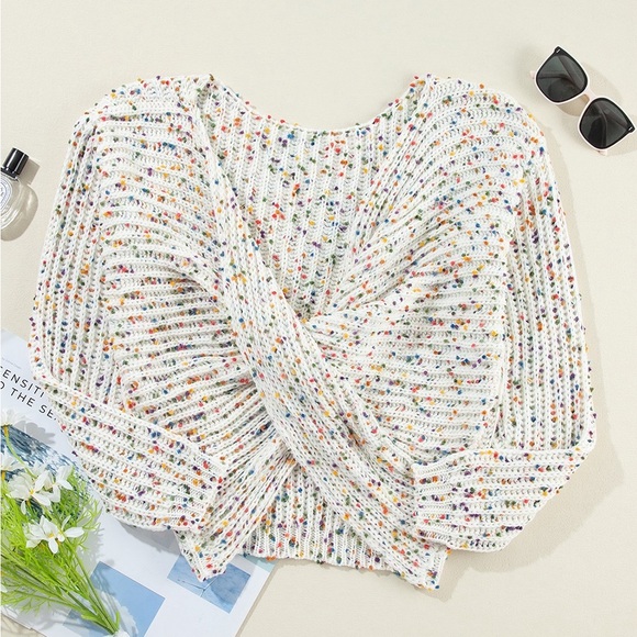 White Confetti Reversible Twist Sweater - Picture 7 of 16